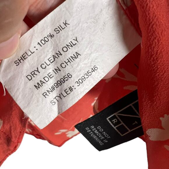 Shoshanna Bronwen Red Floral Print Cold Shoulder Square Neck Silk Top Size Small - Picture 10 of 12